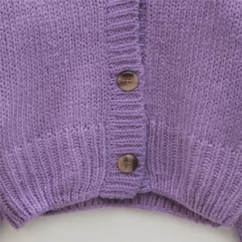 2020 Toamna Iarna Groase Tricotate Trunchiate Cardigan Femei Vrac V Gât Pulover Violet Butonul Cardigan Jacheta Tricotaje