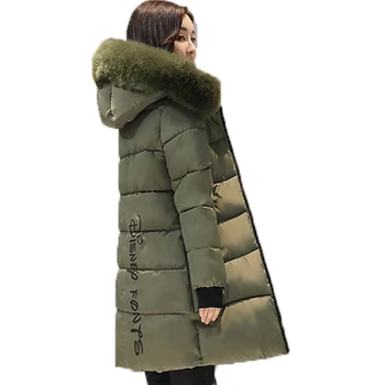 2020 Nou Mare Guler de Blana Haine de Iarnă pentru Femei Scrisoare Slim Cald Gros de Bumbac Parka Mediu-Lung Capota casaco feminino inverno ST159