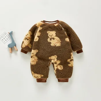 Coreeană Gros Cald Romper pentru Fete pentru Copii Toddler Boys Poartă Pattern-Uri de Moda Trusou pentru Iarnă Îmbrăcăminte Fleece