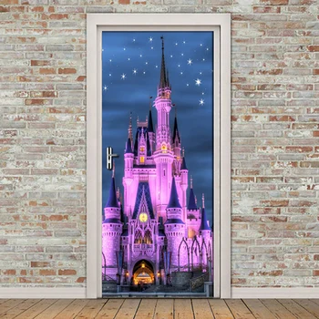 3D Ușa Autocolant Violet Castelul Murală Printesa Fata de Camera de Dormitor, Camera Copiilor Ușă Decor Tapet autoadezive Papel De Parede
