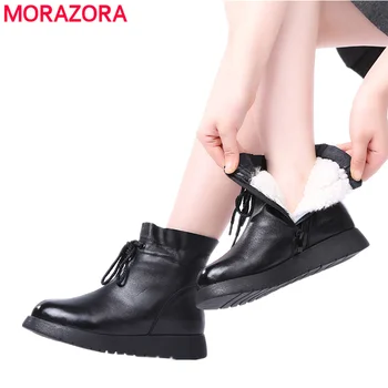 MORAZORA 2021 NOI, Originale, cizme din piele pentru femei lână cald cizme de zapada pentru femei zip platforma glezna cizme de iarna din bumbac pantofi
