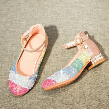 Copii arcuri pantofi Copii tocuri 2020 nouă rundă de cristal mare fecioara printesa fund moale pantofi de dans pentru fete