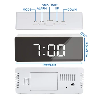 5Fuctions Buton Digital Oglindă cu LED-uri de Afișare de Alarmă Ceas de Birou Ceas de Temperatura Calendar Funcție de Amânare cu USB 1 buc 14x50x3.4cm