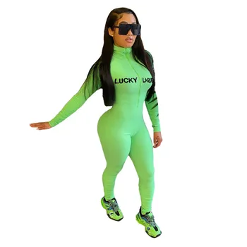 Noroc Eticheta Salopeta Femei Maneca Lunga Zip Tricotate Mare Întindere Bodysuit Jogger Salopetă Pentru Femei Salopeta Cu Ridicata Dropshipping