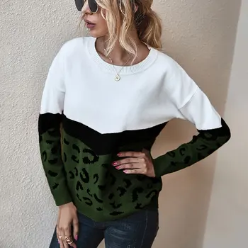 Toamna Pulovere pentru Femei 2020 O-Gât Liber Casual Tricotat Topuri cu Mâneci Lungi Leopard Moda Pulover Doamnelor Pulover Supradimensionat