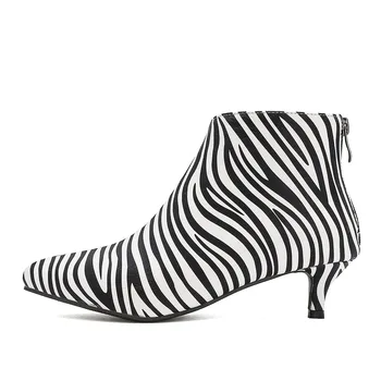 2020 Toamna Iarna Dimensiuni Mari 43 Scurt Tocuri Elegante Office Lady Viața de zi cu Zi Zebra dungi-de-Pantofi Si Genti Glezna Cizme pentru Femei