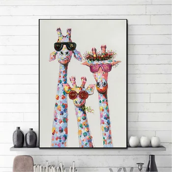 Arta pline de culoare de Animale Girafa-O familie Cu Ochelari Tablou Canvas Tablou Canvas Tablouri de Arta de Perete Pentru lenjerie de Pat Cameră