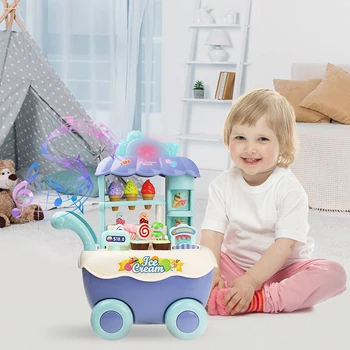 Amuzant Mini-Supermarket inghetata Shopping Cart Cărucior cu Muzică Ușoară Pretinde Bucătărie de jucărie Jucarii pentru Fete Pentru Copii