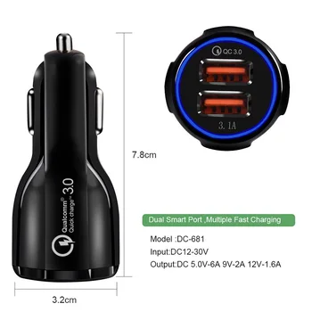 Incarcator auto Quick Charge 3.0 USB Pentru Suzuki Grand Vitara Swift, SX4 Gsr 600 750 Jimny Samurai Alto Liana Ignis Baleno Accesorii