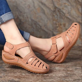 Femei Vara Sandale Vintage Din Piele Catarama Casual De Cusut Femei Pantofi Pentru Femeie Doamnelor Platformă Retro Sandalias Plus 35-44