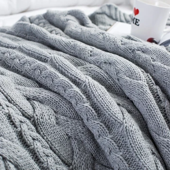 Manual Indesata Pături Tricotate din Fir Gros de Lână Merinos Voluminoase Pătură pentru Adulți Cald Iarna Canapea extensibilă Acasă Aruncă Păturile