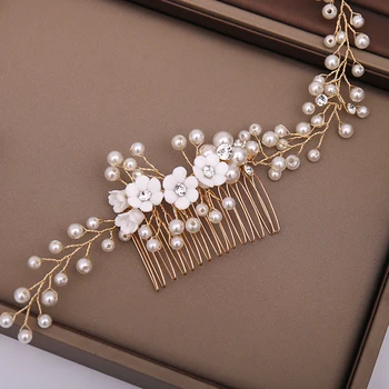 Trendy Manual Perla de Nunta de Aur pieptene de par Floare Frizură Mireasa Accesorii de Par Lady pieptene părul Printesa Diadema de bijuterii
