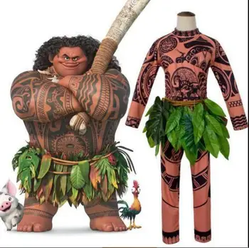 Moana Maui Tatuaj Tricou/Pantaloni de Halloween pentru Adulti Barbati Femei Costume Cosplay cu Frunze Decor Blattern Halloween pentru Adulti Cosplay