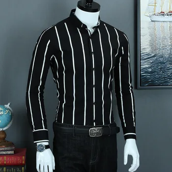 CAIZIYIJIA Iarna Casual Plus de Catifea Groasă Camisa Masculina Barbati Brand-îmbrăcăminte Silm fit Striped Long Sleeve Dress Shirt