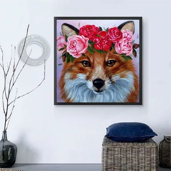 HUACAN Complet Piața Diamant Pictura Fox 5D DIY Diamant Broderie Animal de Flori Mozaic Imagine De Stras Decorare Acasă