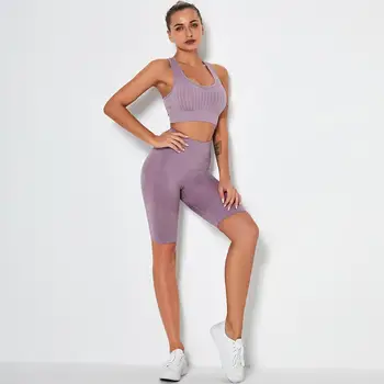 2 buc Yoga Set pentru Femei sutiene Push-Up fără Mâneci Rezervoare de Fitness, pantaloni Scurți de Funcționare Sală de Sport Respirabil pantaloni Scurți de Trening Yoga costum