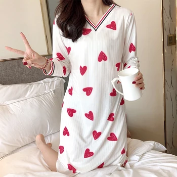 Sleepshirts Femei V-neck Uzura Acasă Tipărite Minunat Ulzzang Dulce de zi cu Zi Femei Elevii de Agrement Confortabil coreeană Stil Chic New
