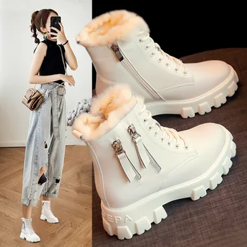 Piele naturala Martin Cizme Femei de Iarna Blana Cald Pantofi Pene Mare de Top Adidași Pantofi Glezna 2020 Cizme de Zapada pentru Femei de Iarnă