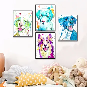 Acuarelă Câine Splash Opera De Arta De Perete De Arta Canvas Tablou Poster Pentru Decor Acasă Postere Si Printuri Neînrămate Imagini Decorative