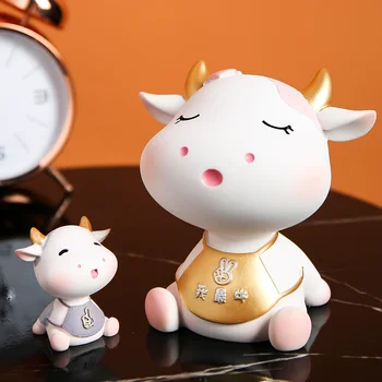 Vaca pusculita Decor Decor Masina Creative Rășină Model Animal Accesorii pentru Decor Dormitor Studiu Desktop Decor cadouri