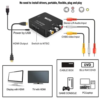 Ingelon RCA La HDMI RCA CVBS Video Adaptor Audio HD 1080P Digital Mini AV2HDMI Pentru PC-ul la TV HD Converti Proiector M ping