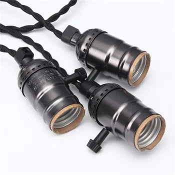 Tripla Lampa Capete E26/E27 Soclu Pandantiv Vintage de Lumină Cablu Răsucit Pânză Neagră Cablu Abajur de Lampă de Pandantiv NE Plug Blub Titular