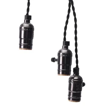 Tripla Lampa Capete E26/E27 Soclu Pandantiv Vintage de Lumină Cablu Răsucit Pânză Neagră Cablu Abajur de Lampă de Pandantiv NE Plug Blub Titular