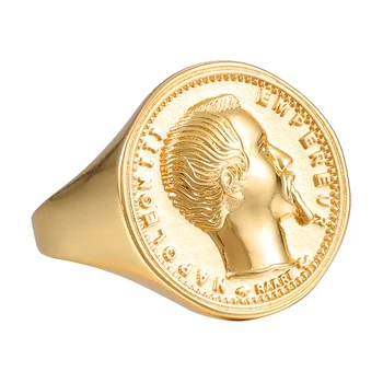 Napoleon al III-lea Monedă Inele pentru Femei Barbati 316L din Oțel Inoxidabil Rotunde Inele de Aur de Argint de Culoare Punk Stil Masculin Cadouri Bijuterii