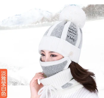 2019 Femei De Iarnă Tricotate Pălărie De 3 Bucati Căciulă Fular Set Masca Cald Gros Pom Pom Beanie Broderie Scrisori De Sport În Aer Liber Pălărie