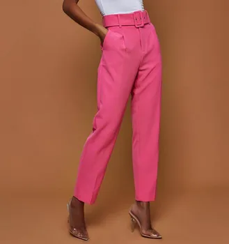 2019 Doamnă Birou Casual cu Centură Talie Mare Pantaloni Drepte Elegante, de Culoare Solidă Pantaloni Costum pentru Femei