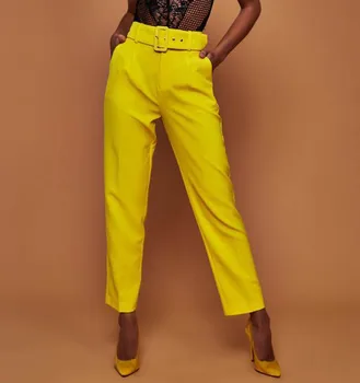 2019 Doamnă Birou Casual cu Centură Talie Mare Pantaloni Drepte Elegante, de Culoare Solidă Pantaloni Costum pentru Femei