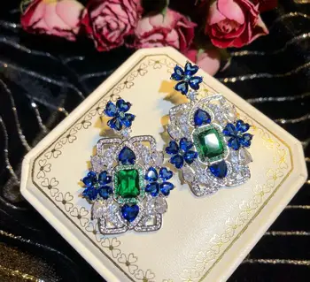 Temperament albastru stras floare pătrat zircon cercei elegant doamnelor cristal ureche bijuterii