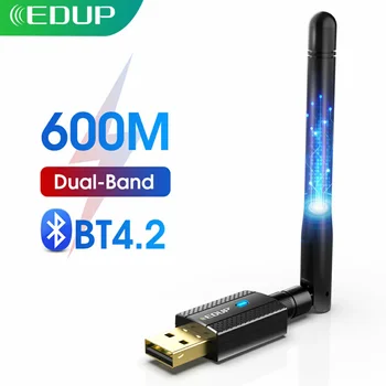 EDUP USB WiFi Adaptor Bluetooth AC 600 Dual Band 2.4 G/5G Ethernet USB WiFi Dongle-Receptor placa de Retea Wireless pentru PC, Laptop