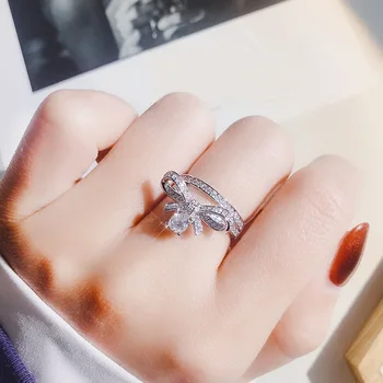Drăguț de sex Feminin Mici Bowknot Deget Inelul de argint de culoare Reglabil Deschide Inel verigheta Promit Inele de Logodna Pentru Femei