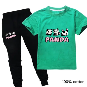 2020 Nouă Copii, Haine Fete Haine Baieti Maneca Scurta Panda Drăguț Tricou+pantaloni Toddler Copii Haine Set Trening