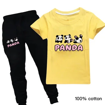 2020 Nouă Copii, Haine Fete Haine Baieti Maneca Scurta Panda Drăguț Tricou+pantaloni Toddler Copii Haine Set Trening