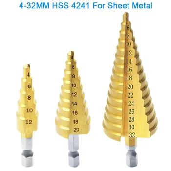 4-12/20/32mm 3pcs Pas Burghiu Unibit Titan HSS Oțel Con de Foraj Industriale Alezor Hexagon Kit Set Freze Gaura