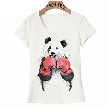 2018 New Sosire vara pentru femei maneci scurte Panda Lupte Tricou drăguț animal print fata Topuri de moda de sex feminin casual Tee
