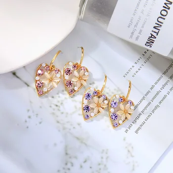 Kissme Delicat Cristal Acrilic Perla in Forma de Inima Picătură Cercei Pentru Femeile Unic Opal Flori de Culoare de Aur Alamă Cercei Bijuterii