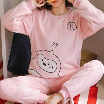 Noi De Iarna Flanel Cald Pijamale Coreean Kawaii Desene Animate Pijama Set De Moda Pijama Mujer Petrecere A Timpului Liber Acasă Pânză Pijamale Femei, Pijamale