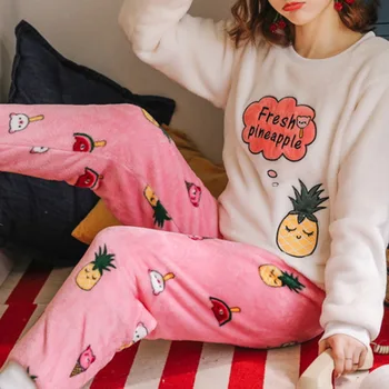 Noi De Iarna Flanel Cald Pijamale Coreean Kawaii Desene Animate Pijama Set De Moda Pijama Mujer Petrecere A Timpului Liber Acasă Pânză Pijamale Femei, Pijamale