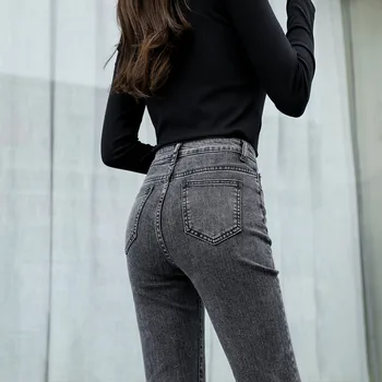 2020 Blugi Femei Pantaloni Din Denim Femei Blugi De Moda Doamnelor Elastic Direct Talie Mare Lungime De Glezna Nouă Pantaloni Negru Gri