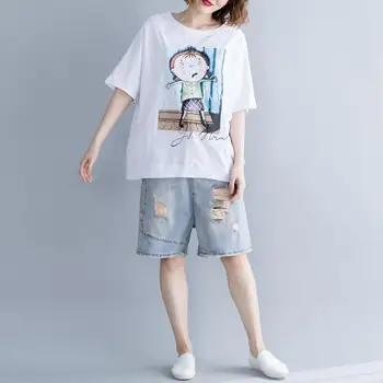 Plus Dimensiune Desene Animate Print T Shirt Pentru Femei De Vară 2020 Alb T-Shirt Femei Tricou Tricouri Bumbac Vrac Grafic Tricouri Tricouri Top Femme
