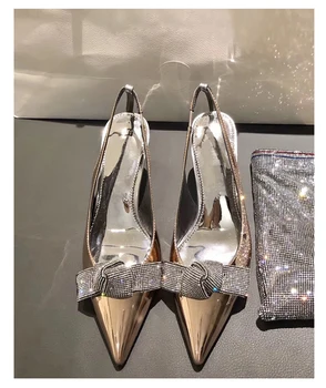 2020 Moda Noua Tocuri De Argint, De Aur Stras Subliniat Femei Pantofii Cu Toc Înalt Pantofi Femei Arc Toe Sandale Femei