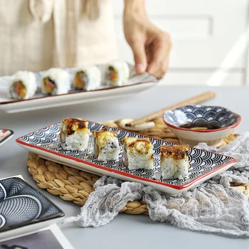 4 Buc / Set Ceramic Placa de Sushi Set Sos fel de Mancare Japonez Stil Underglaze Dreptunghiulară Desert din Portelan Tacamuri CZY10600