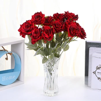 Rose Flori Artificiale Buchet de Mână Acasă Decorare DIY Nunta de Vacanță Cadou de Crăciun Non-Țesute Albastru Gri Alb Rosu