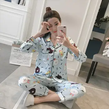 IULIE CÂNTEC Femei Faux Mătase Pijamale Satin Set de Pijama Floare de Imprimare Mâneci Lungi 2 Bucata Toamna Iarna Pajamay Homewear