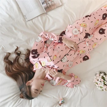 IULIE CÂNTEC Femei Faux Mătase Pijamale Satin Set de Pijama Floare de Imprimare Mâneci Lungi 2 Bucata Toamna Iarna Pajamay Homewear