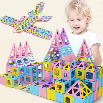 151pcs/90pc Roz bloc Magnetic Designer-Set de Constructii Model si Construirea de Jucărie din Plastic Blocuri Magnetice Jucarii Educative Pentru copii