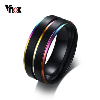 Vnox Rece Subțire Linie Curcubeu Inele de Nuntă pentru Bărbați 8MM Negru din Oțel Inoxidabil Băiat Anel Masculino Mat Terminat Accesorii